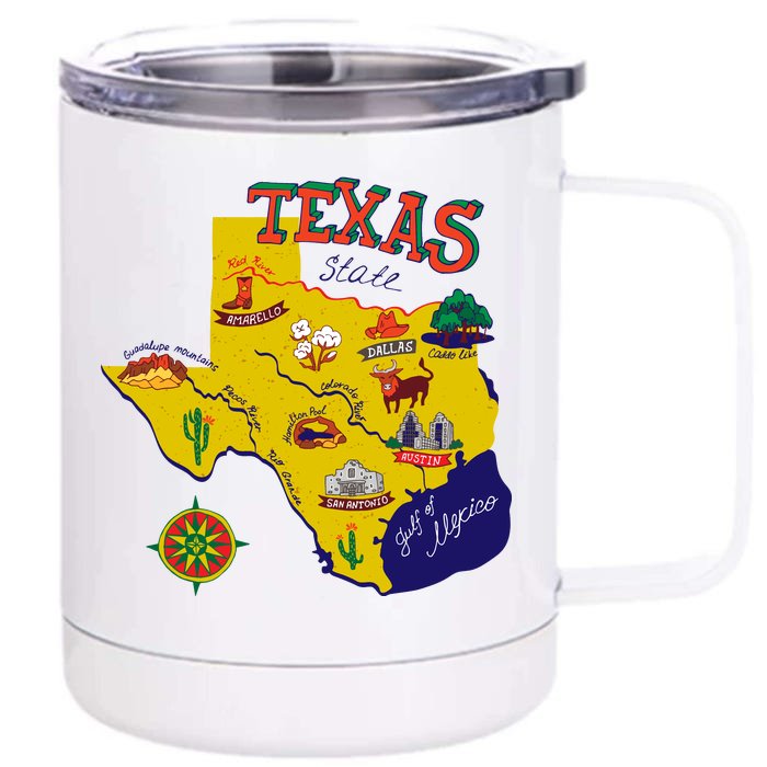 Texas Cartoon Map Front & Back 12oz Stainless Steel Tumbler Cup