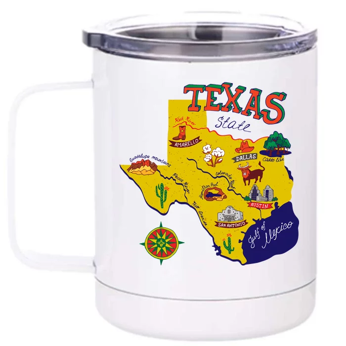 Texas Cartoon Map Front & Back 12oz Stainless Steel Tumbler Cup