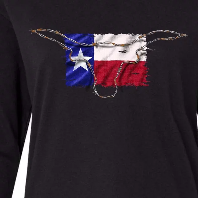 Texas Flag Barbwire Tough Womens Cotton Relaxed Long Sleeve T-Shirt