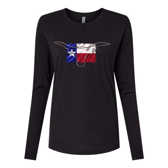 Texas Flag Barbwire Tough Womens Cotton Relaxed Long Sleeve T-Shirt