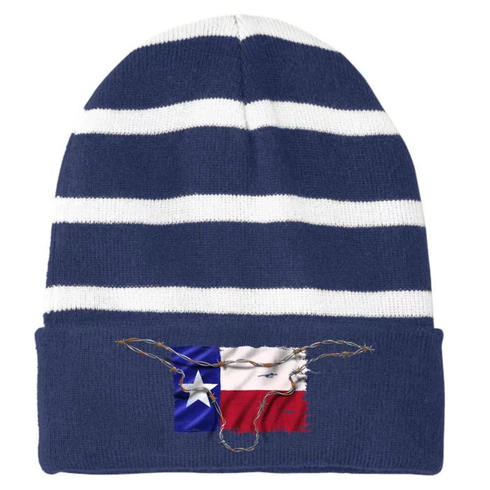 Texas Flag Barbwire Tough Striped Beanie with Solid Band