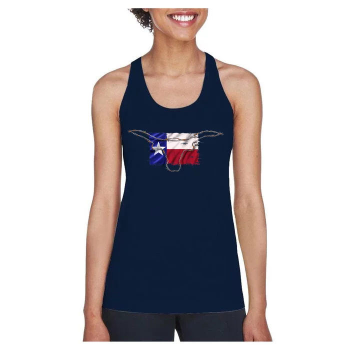 Texas Flag Barbwire Tough Women's Racerback Tank