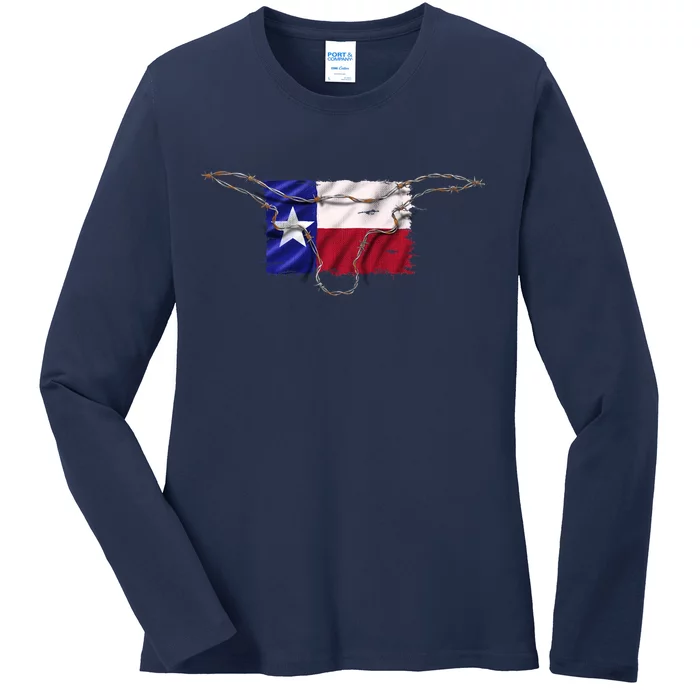 Texas Flag Barbwire Tough Ladies Long Sleeve Shirt