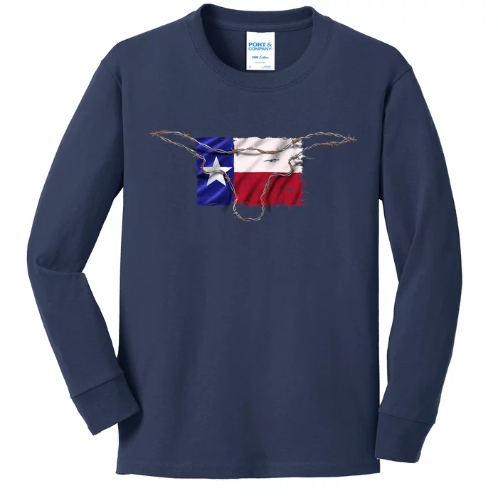 Texas Flag Barbwire Tough Kids Long Sleeve Shirt