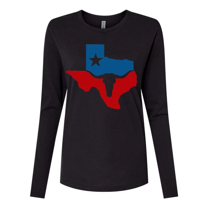 Texas Flag Longhorn Logo Womens Cotton Relaxed Long Sleeve T-Shirt