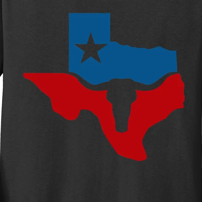 Texas Flag Longhorn Logo Kids Long Sleeve Shirt