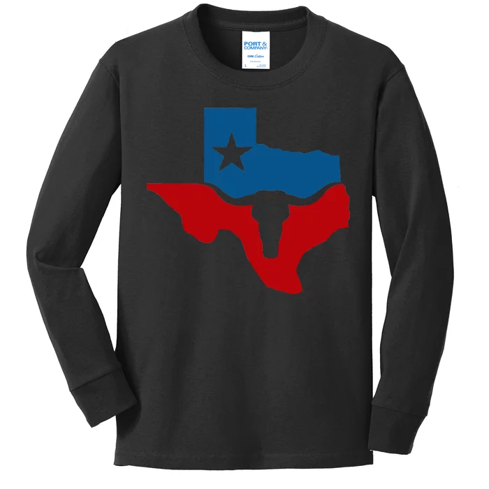 Texas Flag Longhorn Logo Kids Long Sleeve Shirt