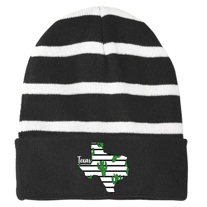 Texas Floral Cactus Striped Beanie with Solid Band