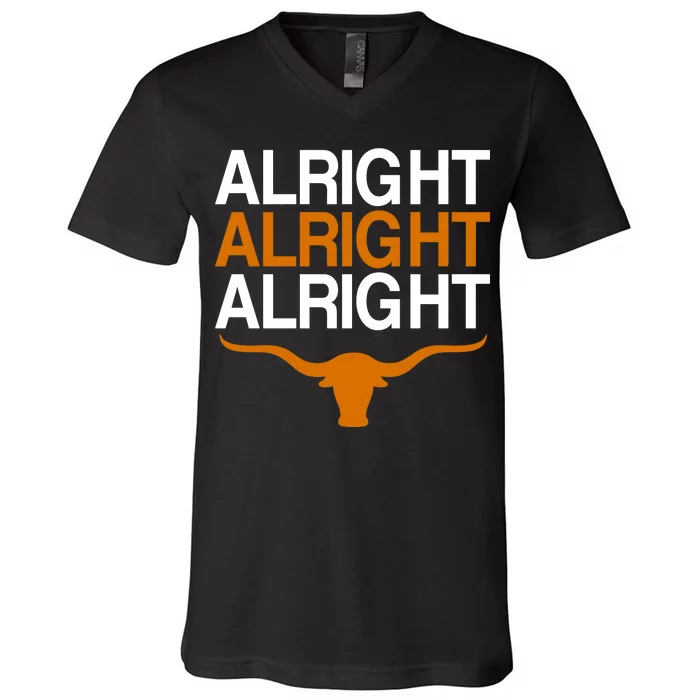 Texas Football Alright Alright Alright Long Horn V-Neck T-Shirt