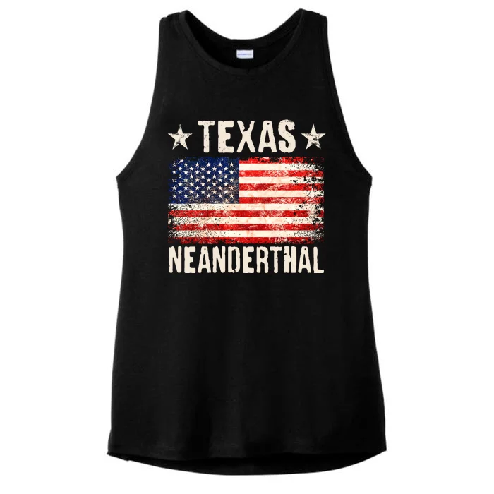 Texas Neanderthal Distressed US Flag Ladies Tri-Blend Wicking Tank