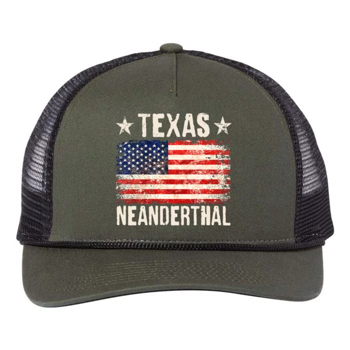 Texas Neanderthal Distressed US Flag Retro Rope Trucker Hat Cap