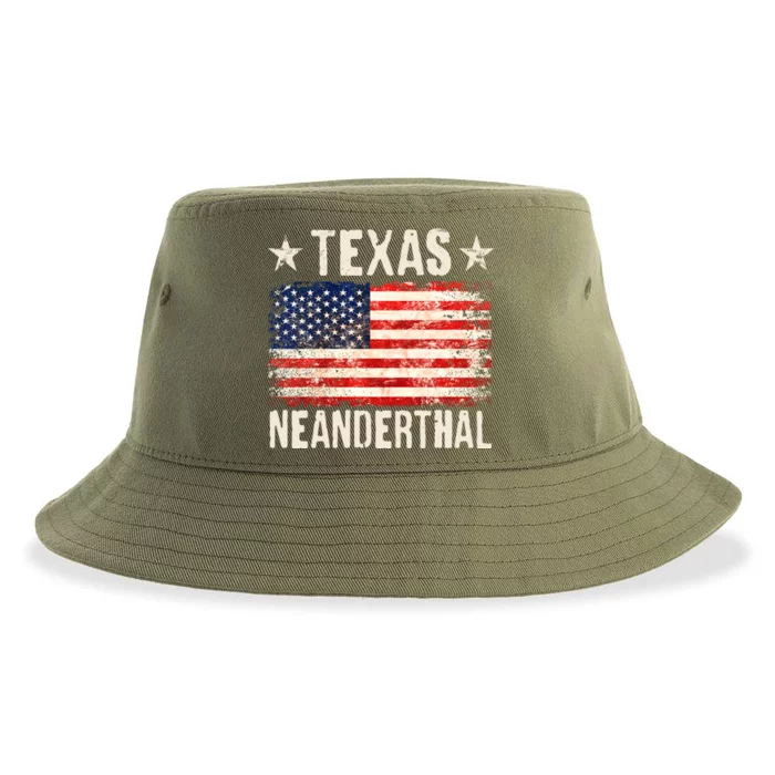 Texas Neanderthal Distressed US Flag Sustainable Bucket Hat