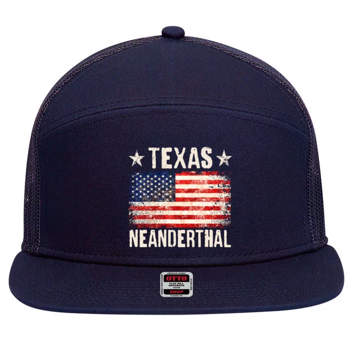 Texas Neanderthal Distressed US Flag 7 Panel Mesh Trucker Snapback Hat