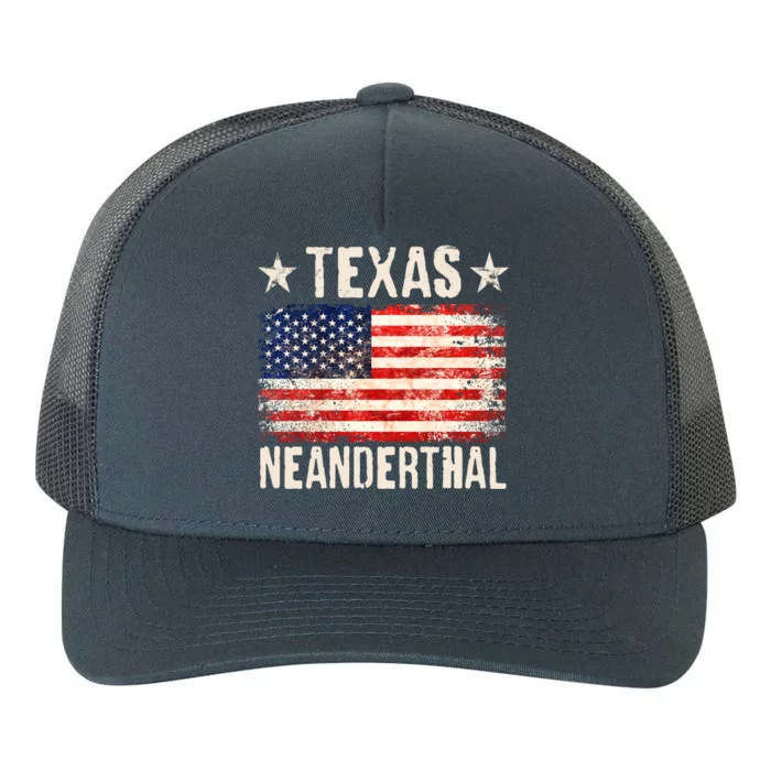 Texas Neanderthal Distressed US Flag Yupoong Adult 5-Panel Trucker Hat