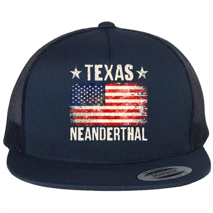 Texas Neanderthal Distressed US Flag Flat Bill Trucker Hat