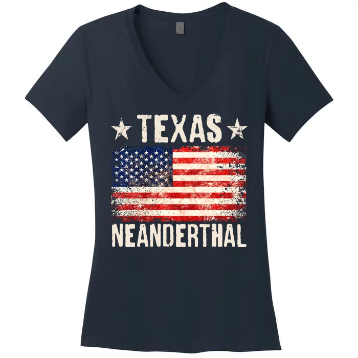 Texas Neanderthal Distressed US Flag Women's V-Neck T-Shirt