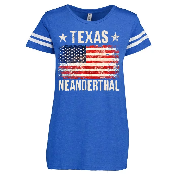 Texas Neanderthal Distressed US Flag Enza Ladies Jersey Football T-Shirt