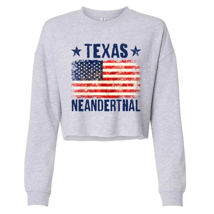 Texas Neanderthal Distressed US Flag Cropped Pullover Crew