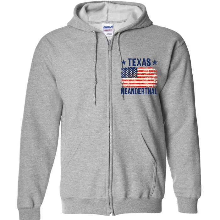 Texas Neanderthal Distressed US Flag Full Zip Hoodie