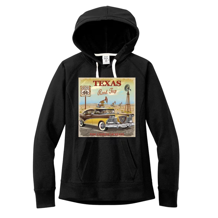 Texas Road Trip Route 66 Classic Car Women's Fleece Hoodie