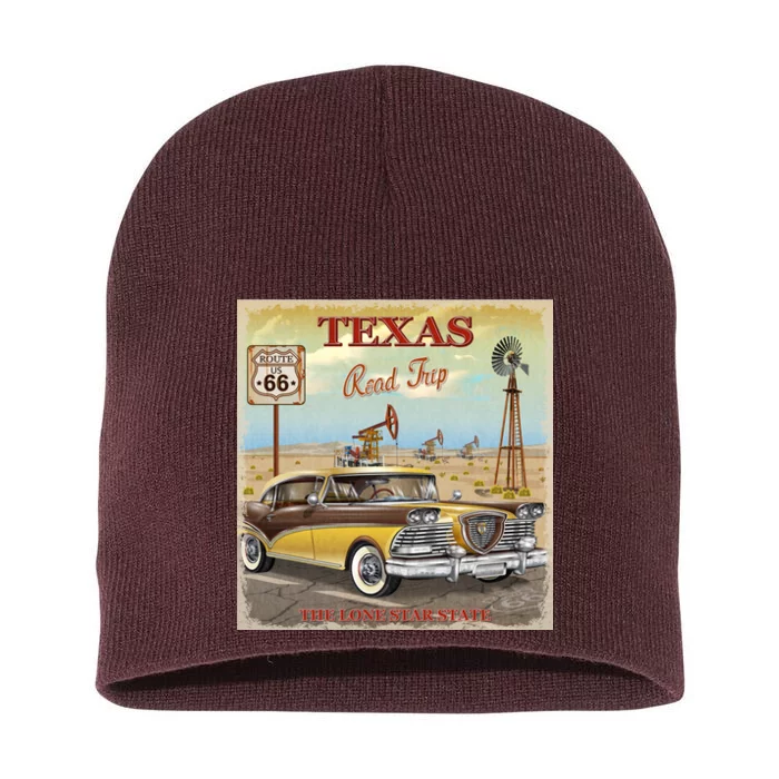 Texas Road Trip Route 66 Classic Car Short Acrylic Beanie