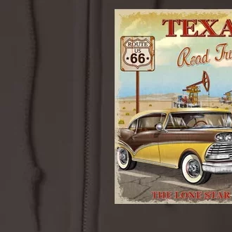 Texas Road Trip Route 66 Classic Car Full Zip Hoodie