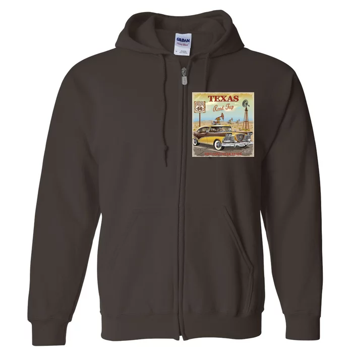 Texas Road Trip Route 66 Classic Car Full Zip Hoodie