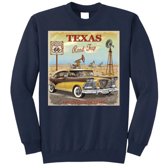 Texas Road Trip Route 66 Classic Car Tall Sweatshirt