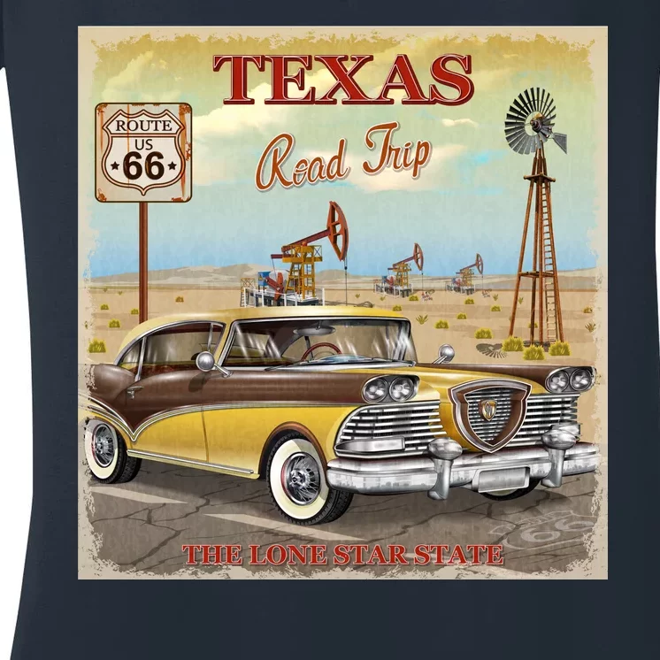 Texas Road Trip Route 66 Classic Car Women's V-Neck T-Shirt