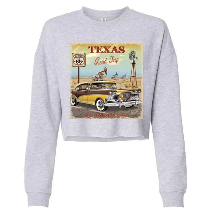 Texas Road Trip Route 66 Classic Car Cropped Pullover Crew