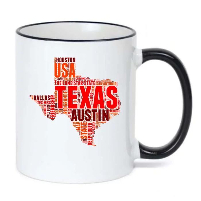 Texas State Word Map Black Color Changing Mug