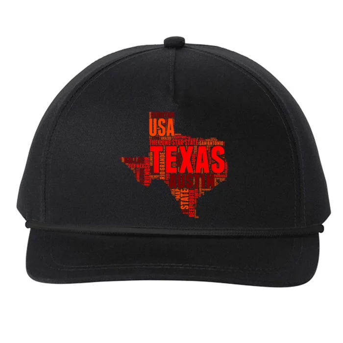 Texas State Word Map Snapback Five-Panel Rope Hat