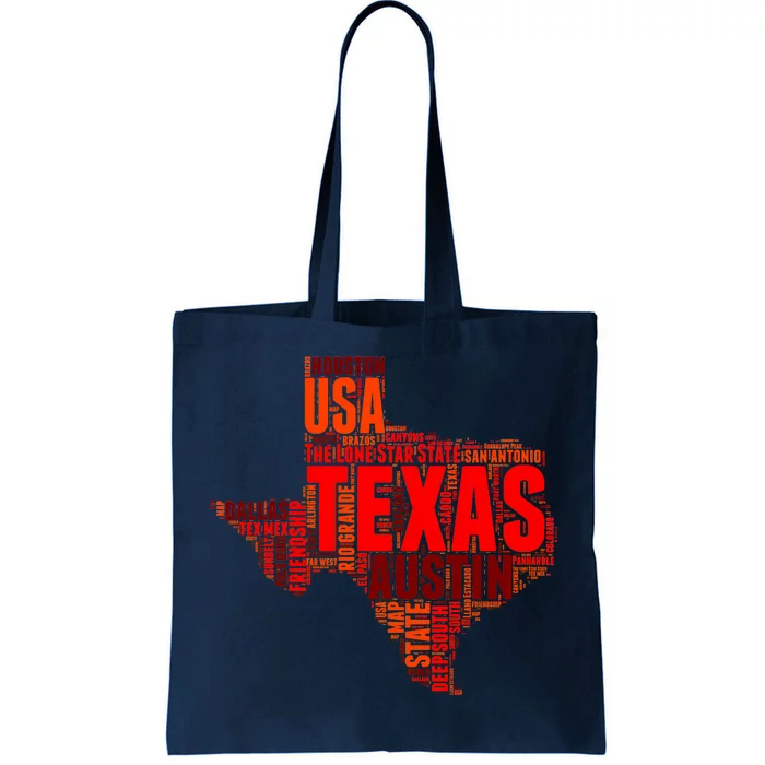 Texas State Word Map Tote Bag