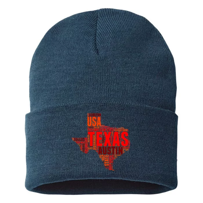 Texas State Word Map Sustainable Knit Beanie