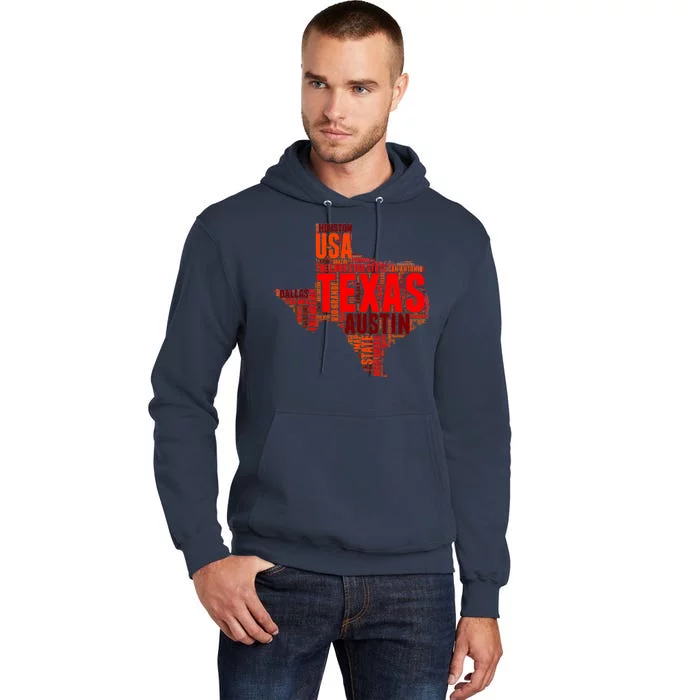 Texas State Word Map Tall Hoodie