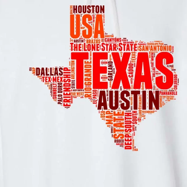 Texas State Word Map Garment-Dyed Fleece Hoodie