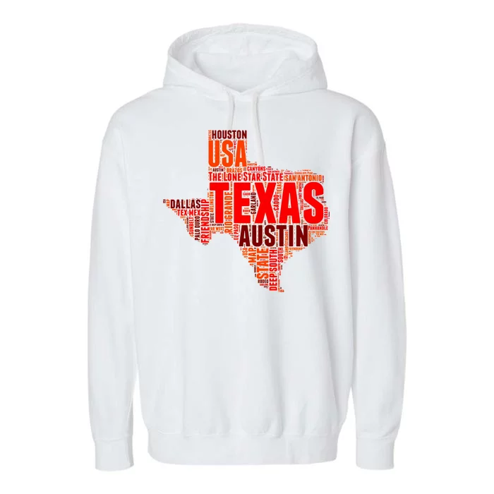 Texas State Word Map Garment-Dyed Fleece Hoodie