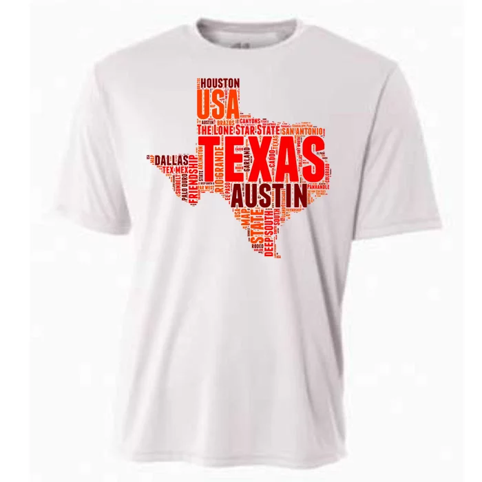 Texas State Word Map Cooling Performance Crew T-Shirt