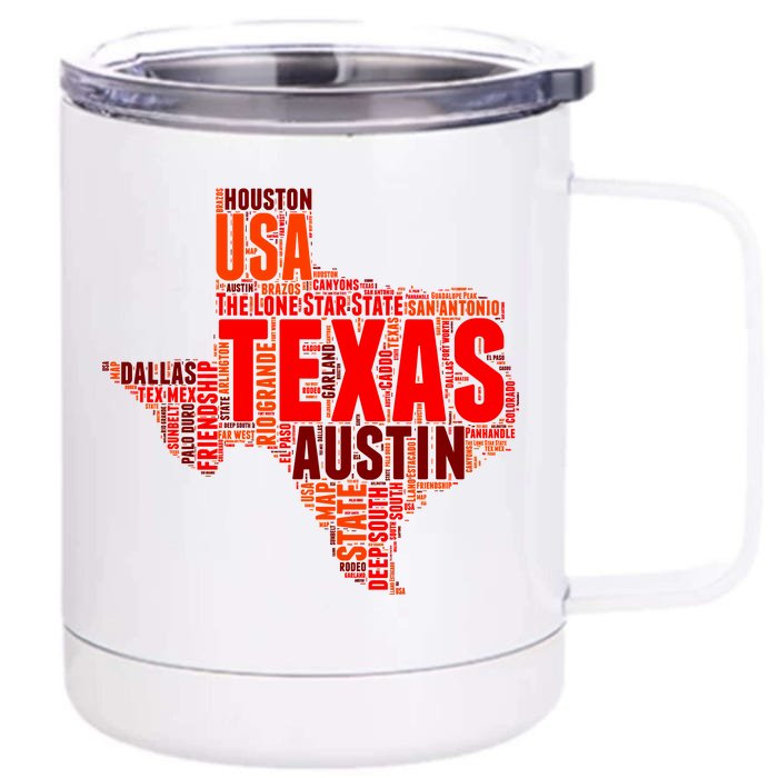 Texas State Word Map Front & Back 12oz Stainless Steel Tumbler Cup