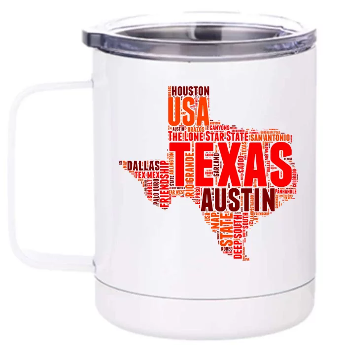 Texas State Word Map Front & Back 12oz Stainless Steel Tumbler Cup