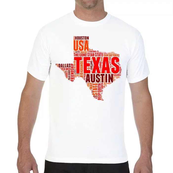 Texas State Word Map Comfort Colors T-Shirt