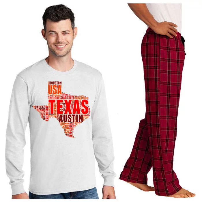 Texas State Word Map Long Sleeve Pajama Set