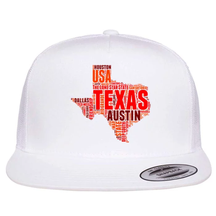 Texas State Word Map Flat Bill Trucker Hat