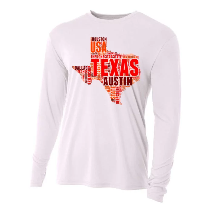 Texas State Word Map Cooling Performance Long Sleeve Crew