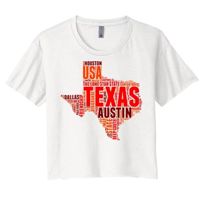 Texas State Word Map Women's Crop Top Tee