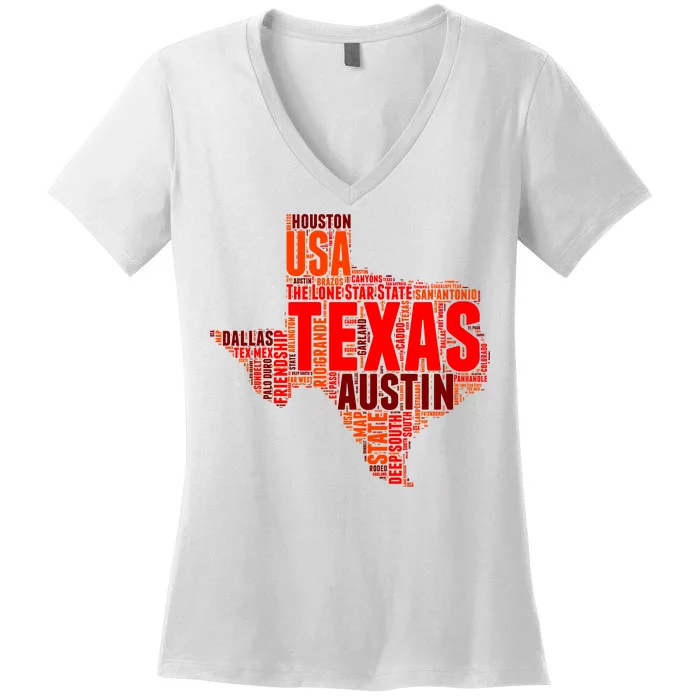 Texas State Word Map Women's V-Neck T-Shirt