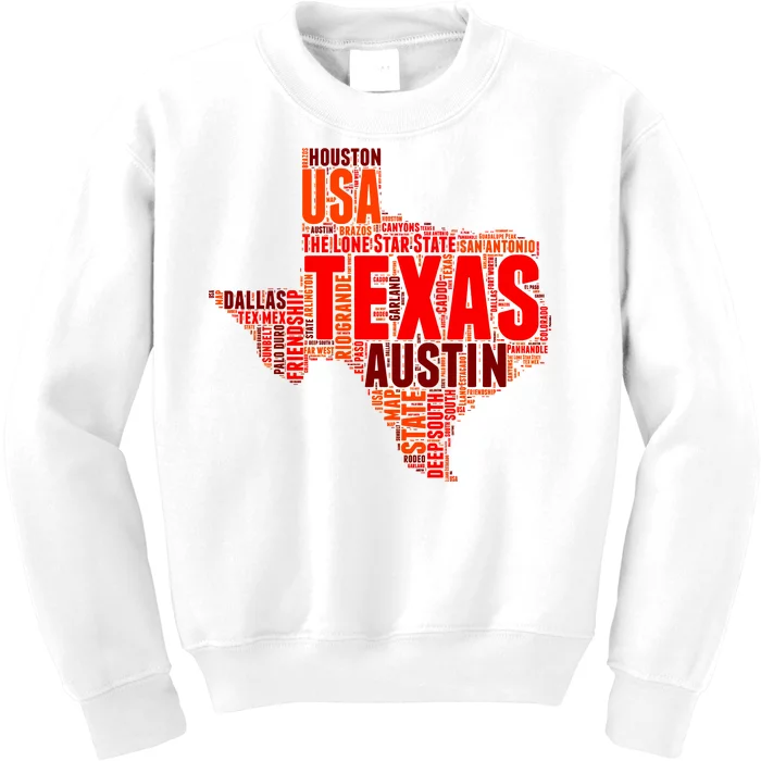 Texas State Word Map Kids Sweatshirt