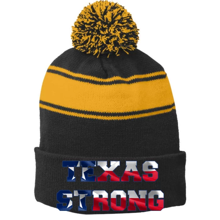 Texas Strong Flag Hurricane Harvey Aid Stripe Pom Pom Beanie