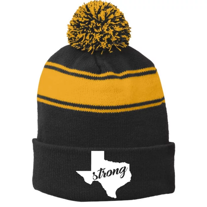 Texas Strong State Logo Stripe Pom Pom Beanie