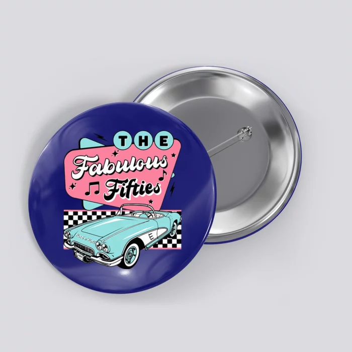 The Fifties 1950s Car Music Checkerboard Rockabilly Sock Hop Button